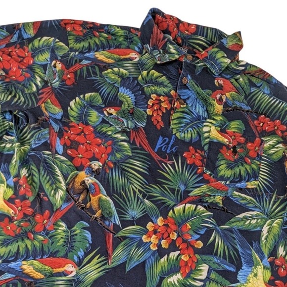 Polo Ralph Lauren Other - Polo Ralph Lauren Mens 2XB Navy Tropical Parrot Floral Mesh Polo Shirt Big Tall